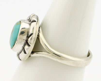 Navajo Ring .925 Silver Kingman Turquoise Artist Signed Gecko C.90's