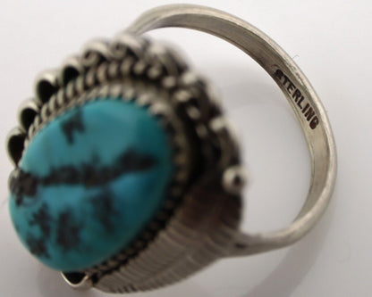 Navajo Ring .925 Silver Sleeping Beauty Turquoise Native American Artist C.80's