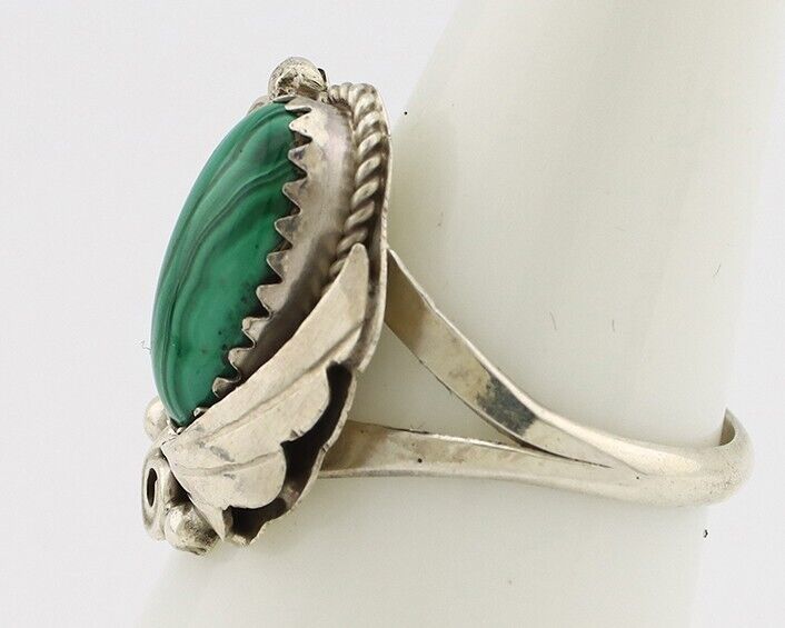 Navajo Ring 925 Silver Natural Malachite Artist Signed Justin Morris C.80's