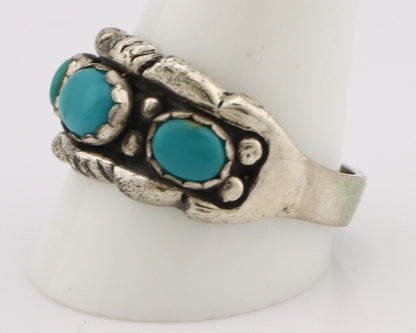 Navajo Ring .925 Silver Natural Blue Turquoise Artist Signed Sun Bell C.80's