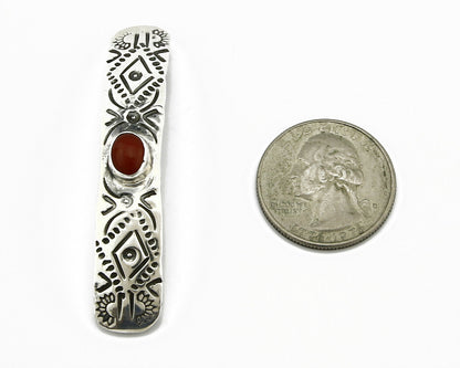 C1990s Navajo Natural Carnelian Agate Hand Stamped 925 Silver Handmade Hair Clip