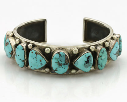 Navajo Bracelet .925 Silver Nevada Blue Turquoise Artist Signed DC 80's