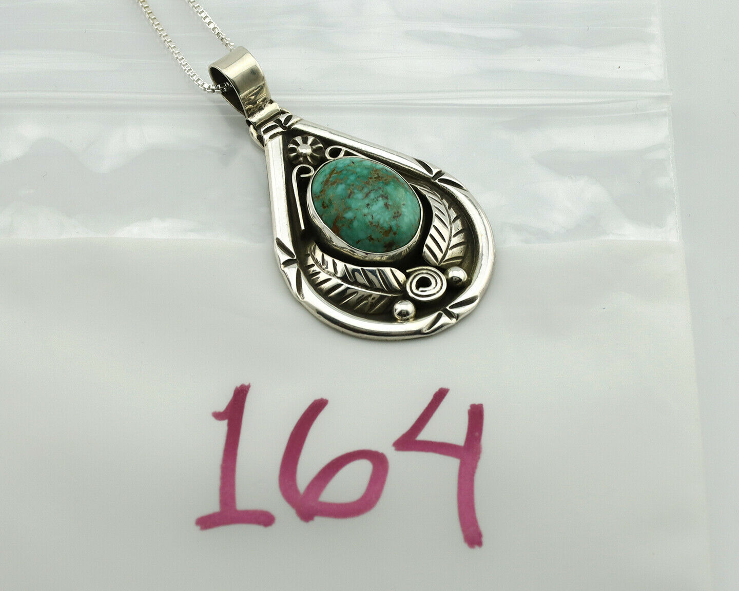 Navajo Necklace .925 Silver Kingman Turquoise Signed Tepee C.1980's