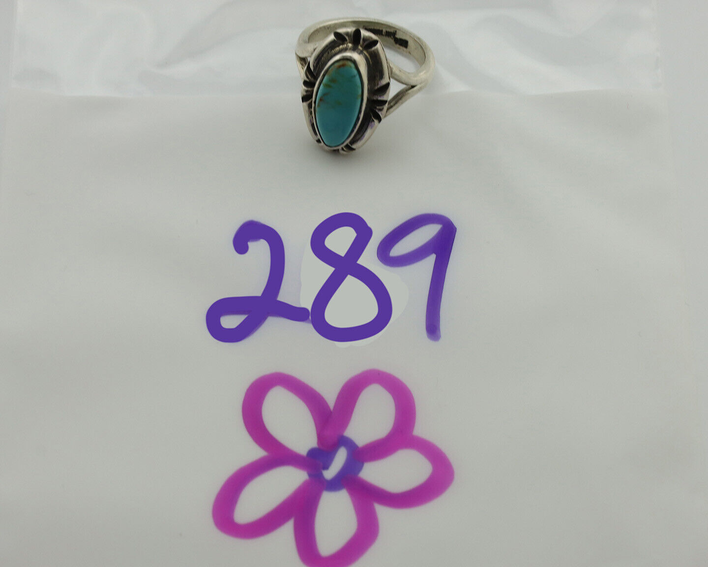 Navajo Ring .925 Silver Kingman Turquoise Artist Signed Gecko C.80's