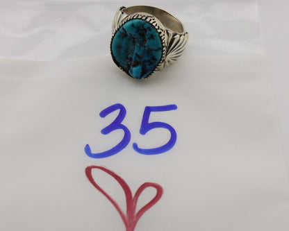 Navajo Ring .925 Silver Sleeping Beauty Turquoise Artist Signed DK C.80's