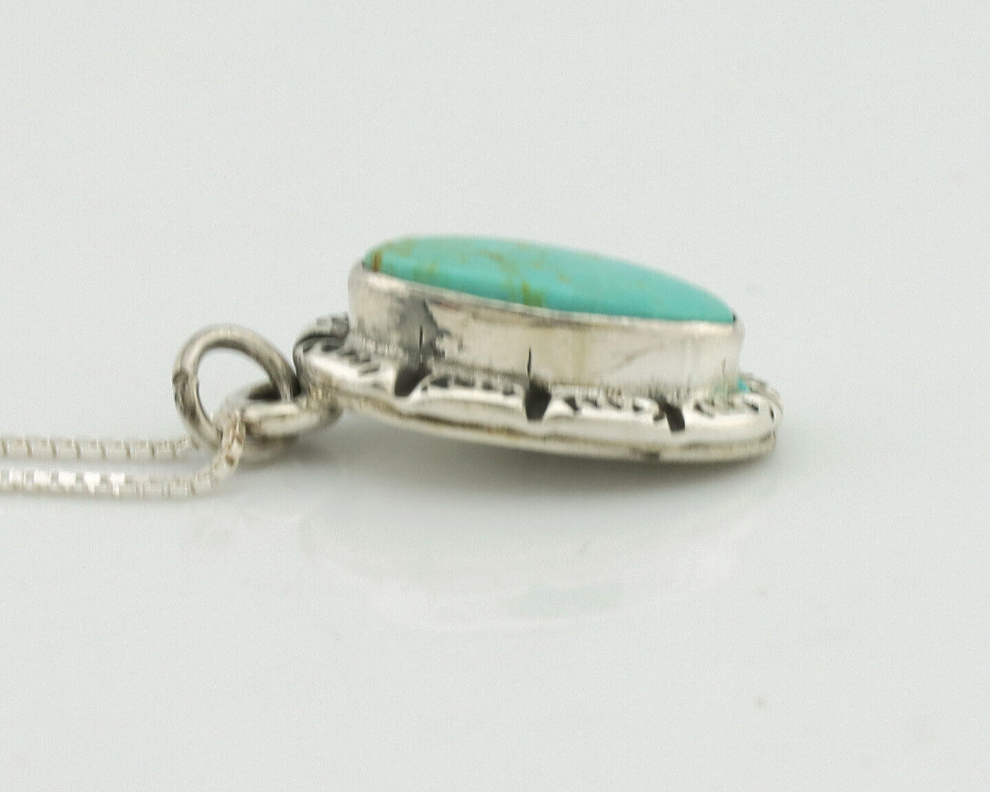 Navajo Necklace .925 Silver Arizona Turquoise Signed Gecko C.1980's