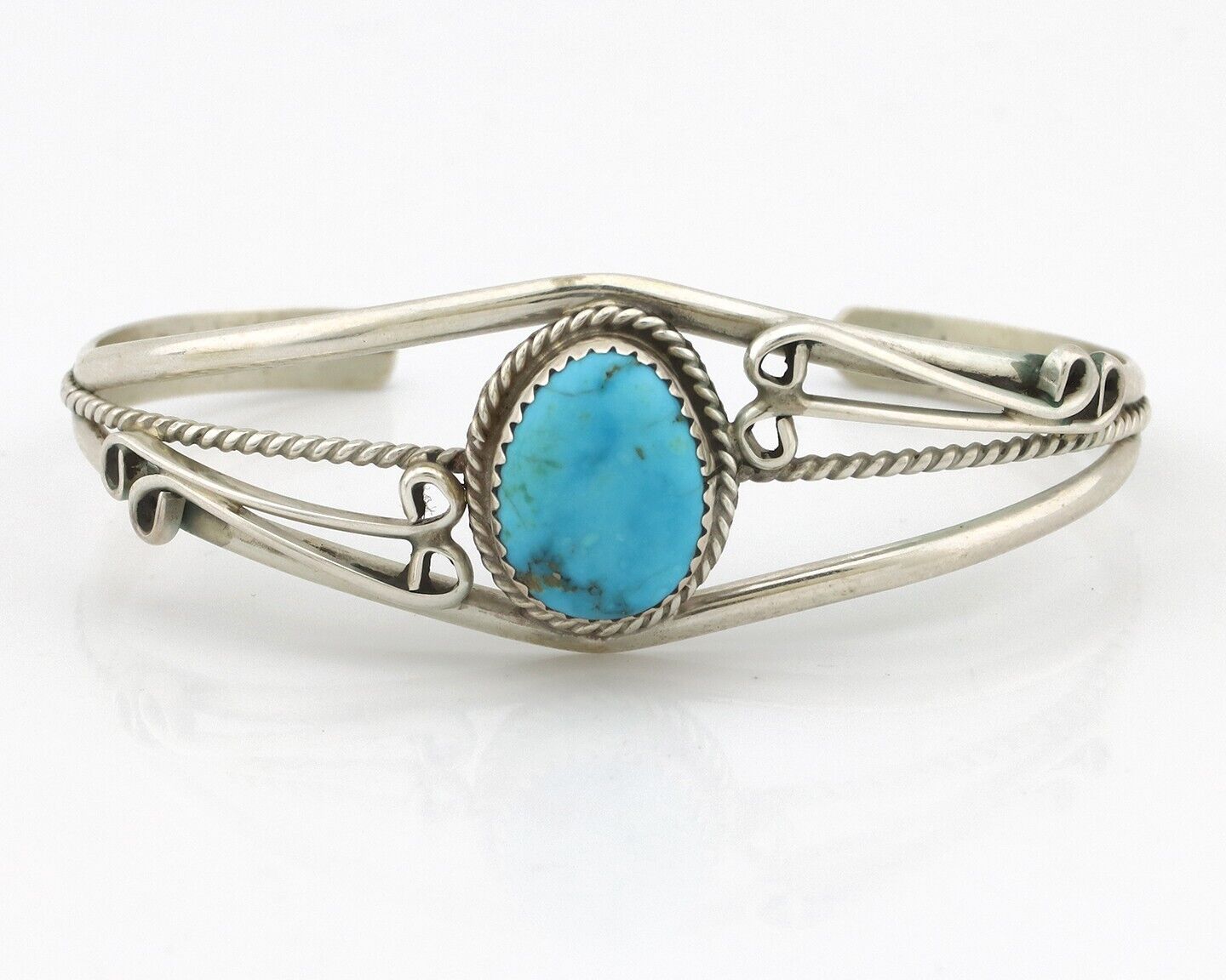 Navajo Bracelet 925 Silver Natural Blue Turquoise Native American Artist C.80's