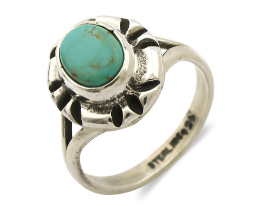 Navajo Ring .925 Silver Kingman Turquoise Artist Signed Gecko C.90's