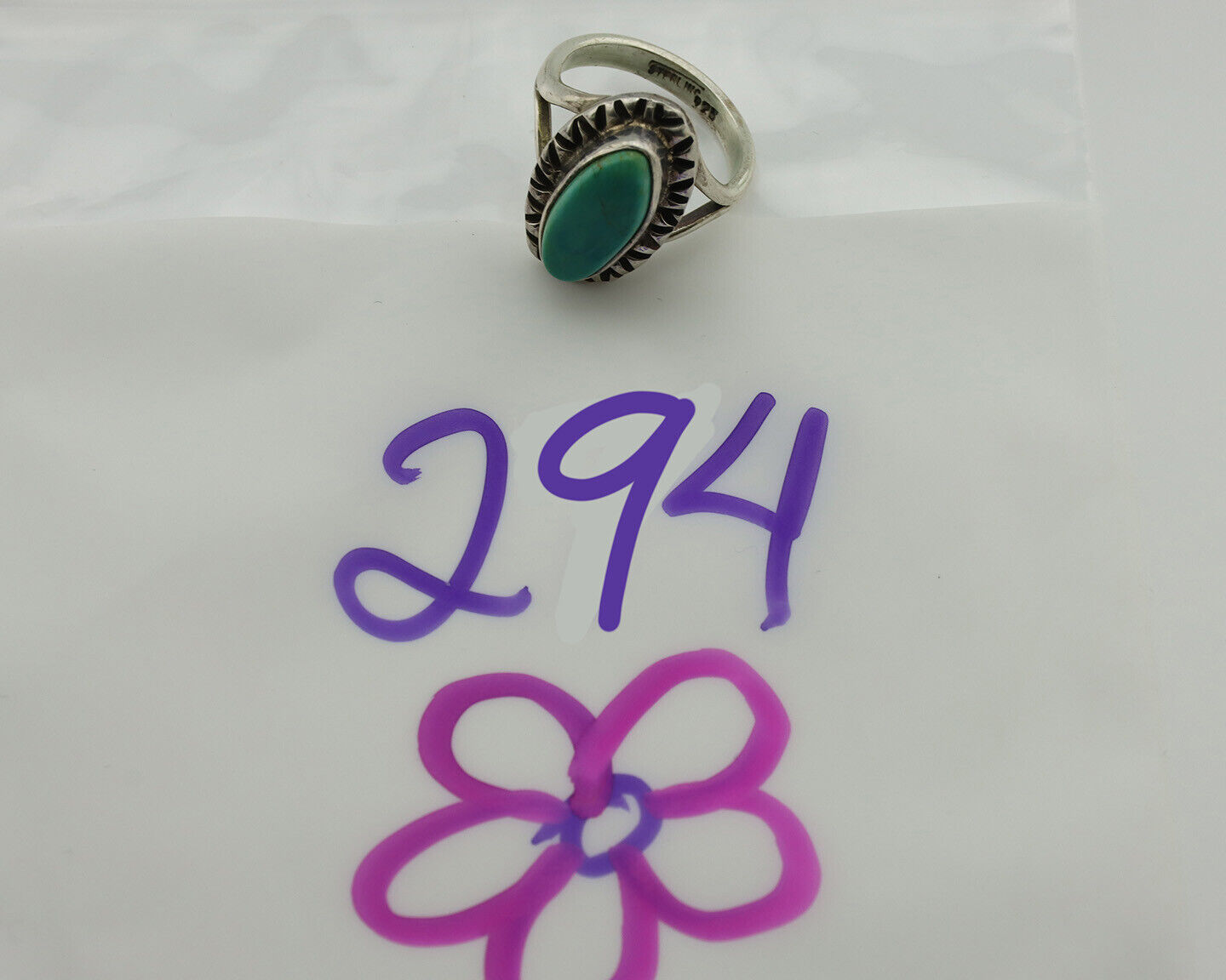 Navajo Ring .925 Silver Kingman Turquoise Artist Signed Gecko C.80's