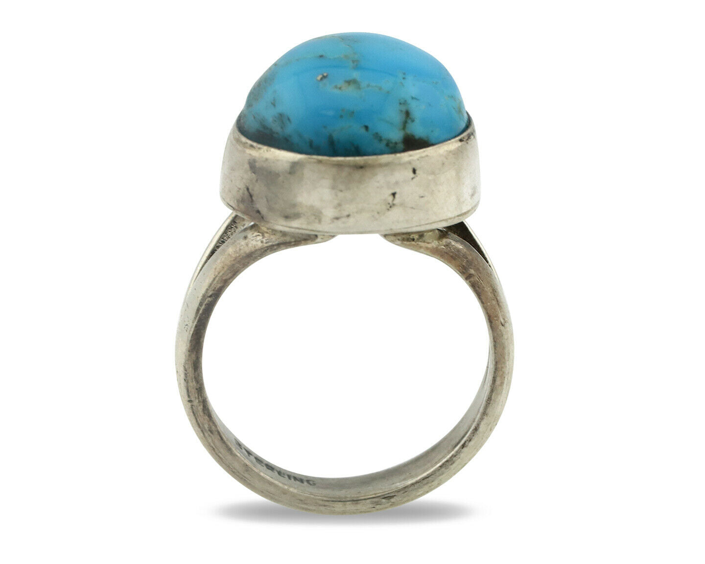 Navajo Ring .925 Silver Natural Blue Turquoise Signed Apache C.80's