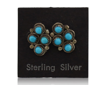 Zuni Earrings 925 Silver Sleeping Beauty Turquoise Native American Artist C.80's