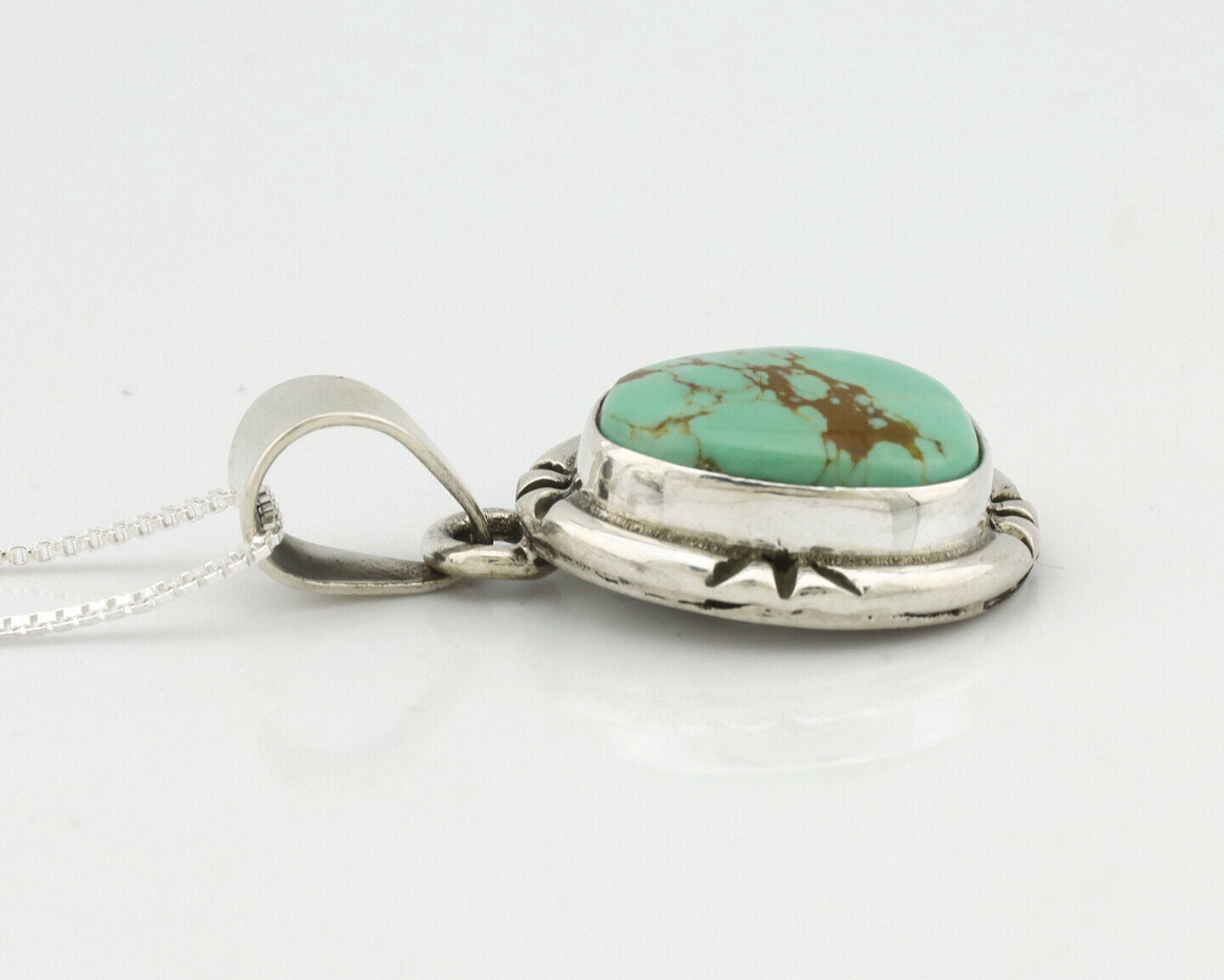 Navajo Kingman Turquoise Pendant .925 Silver Hand Stamped Signed Gecko C.80's