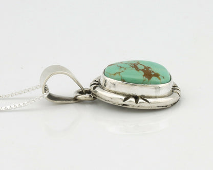 Navajo Kingman Turquoise Pendant .925 Silver Hand Stamped Signed Gecko C.80's