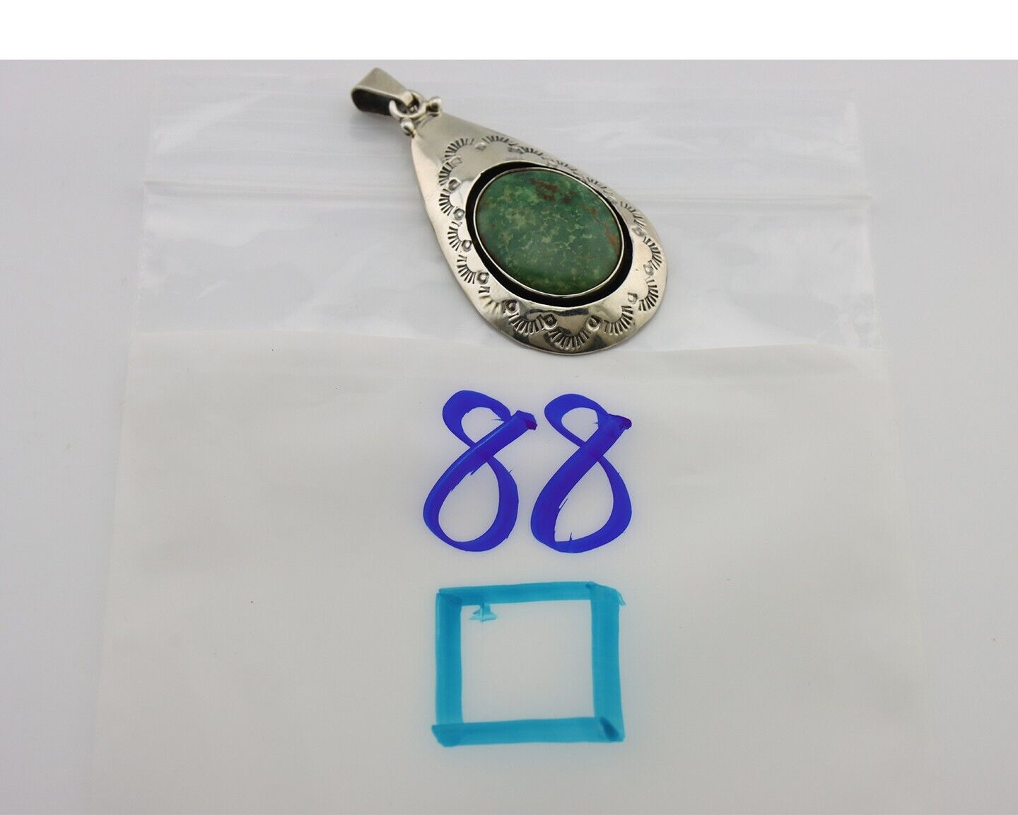 Navajo Pendant 925 Silver Natural Mined Turquoise Artist Signed MC C.80's