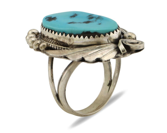 Navajo Inlay Band Ring 925 Silver Sleeping B Turquoise Signed Justin Morris C80s