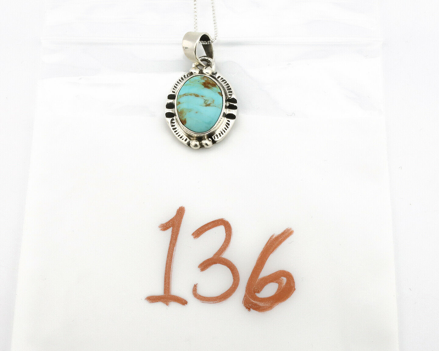 Navajo Kingman Turquoise Pendant .925 Silver Hand Stamped Signed Gecko C.80's