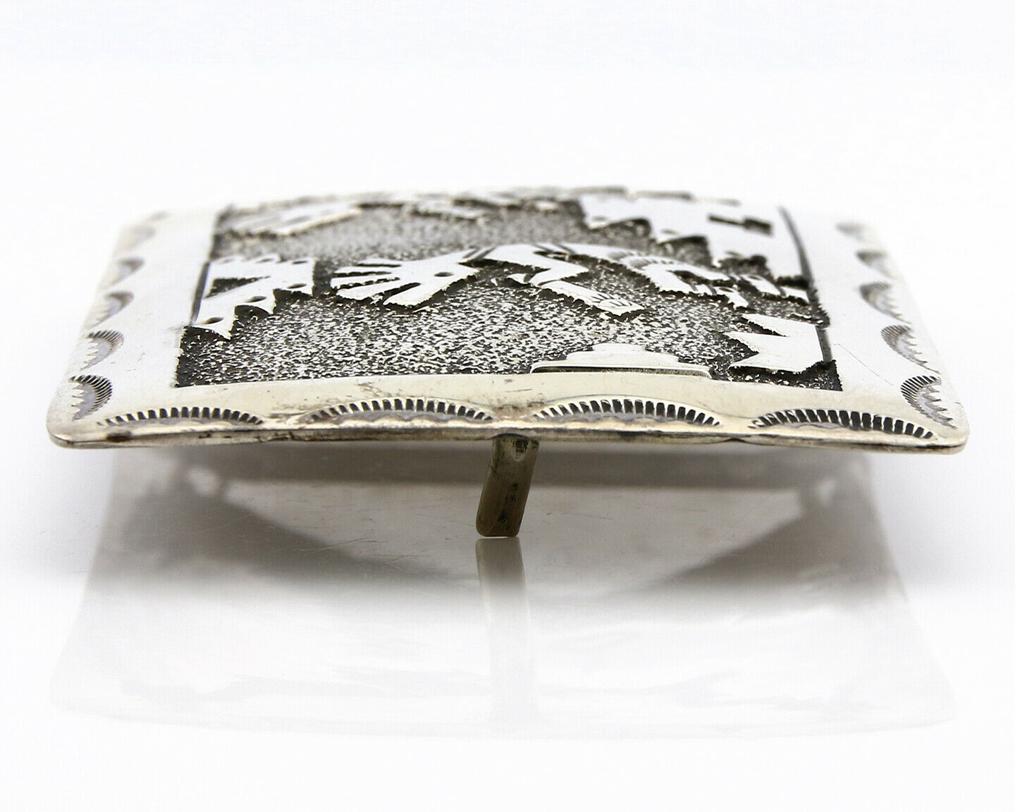 Navajo Belt Buckle .925 Silver Hand Stamped Signed RB C.80's