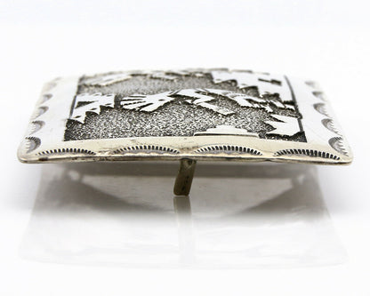 Navajo Belt Buckle .925 Silver Hand Stamped Signed RB C.80's