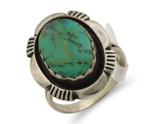 Navajo Ring .925 Silver Blue Gem Turquoise Artist Signed L.M. Nez C.80's