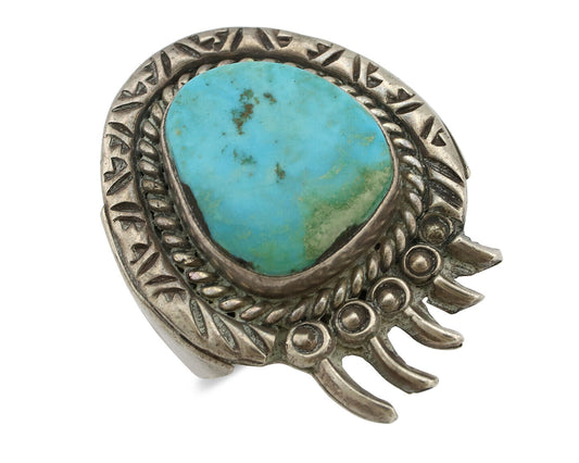 Navajo Ring 925 Silver Natural Mined Blue Turquoise Signed JD C.80's