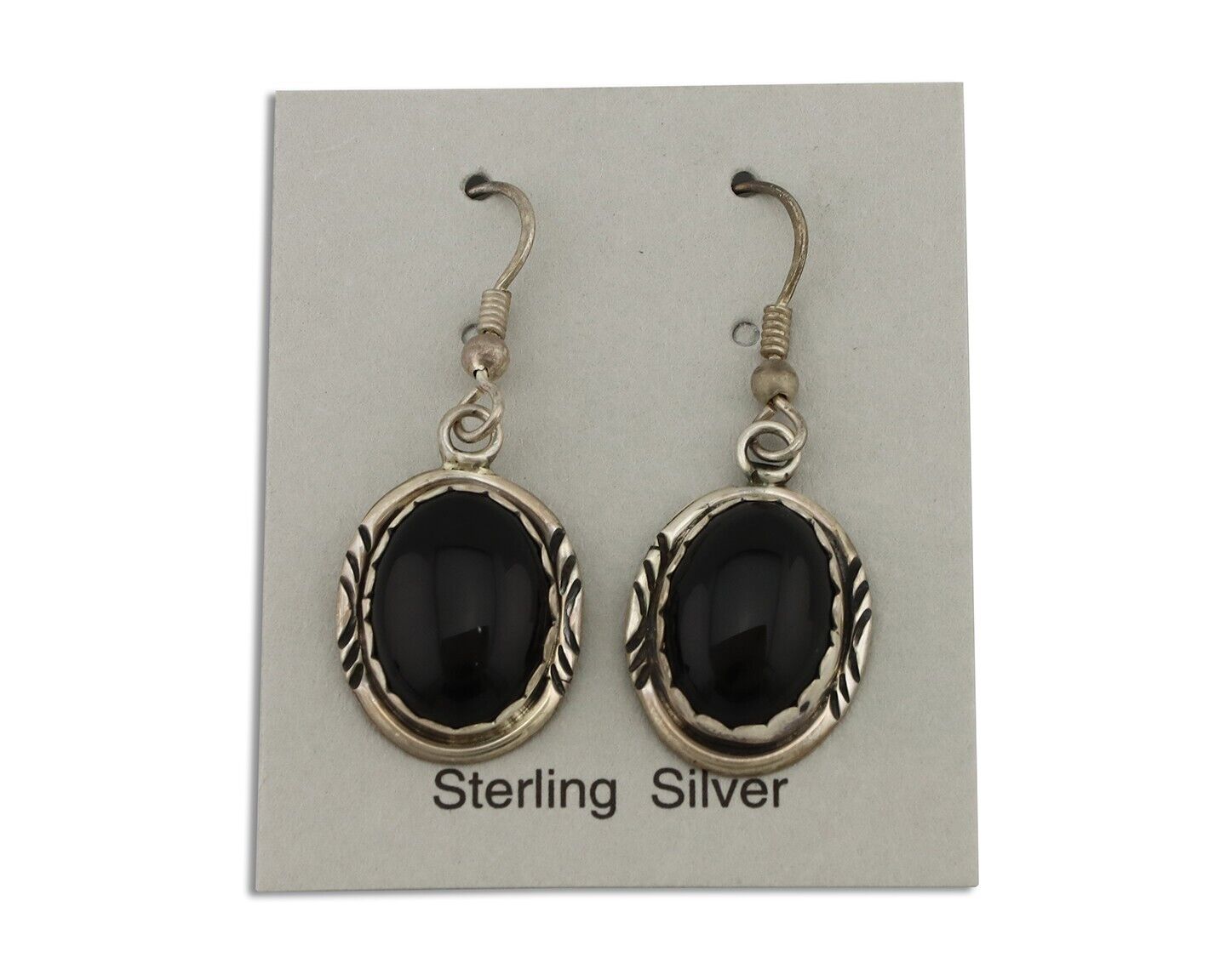 Navajo Earrings 925 Silver Natural Black Onyx Artist Signed T C.80's