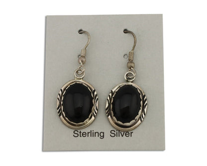 Navajo Earrings 925 Silver Natural Black Onyx Artist Signed T C.80's