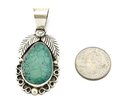 Navajo Pendant .925 Silver Spiderweb Turquoise Native American C.80's