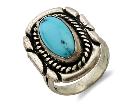 Navajo Ring .925 Silver Sleeping Beauty Turquoise Artist Signed M Montoya C.80's