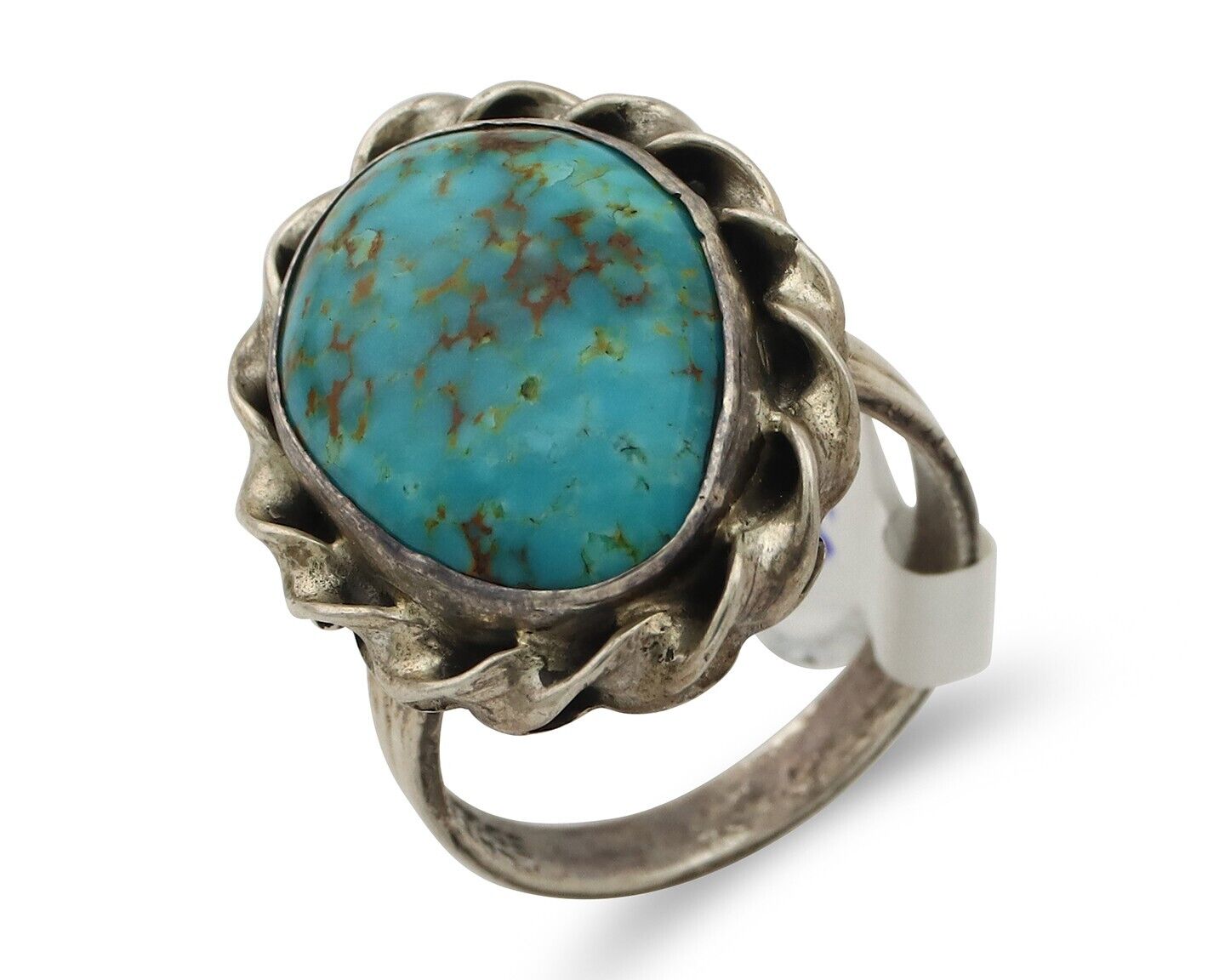 Navajo Ring .925 Silver Blue Gem Turquoise Native American Artist C.80's