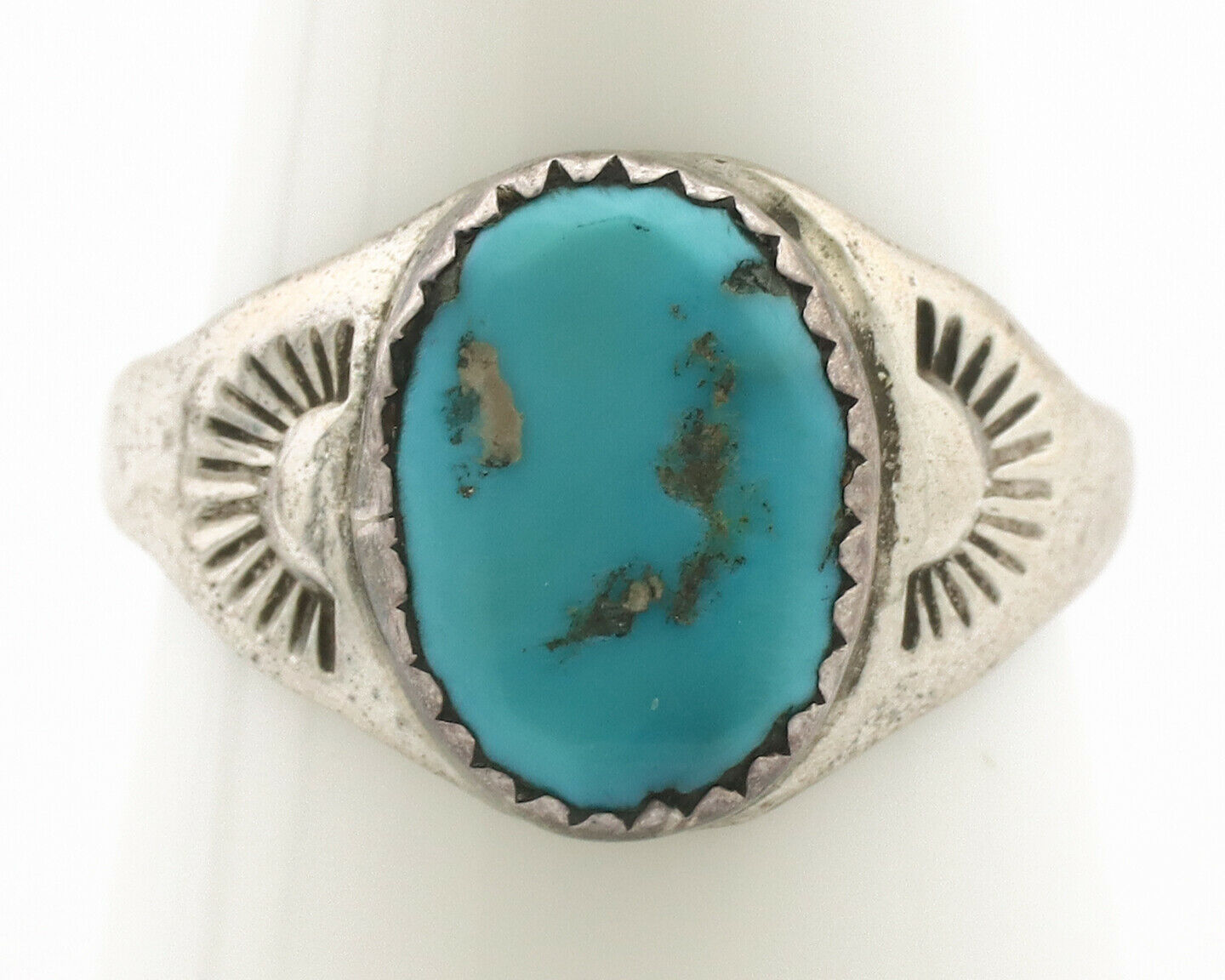 Zuni Ring .925 Silver Natural Blue Turquoise Native American Artist C.1980's