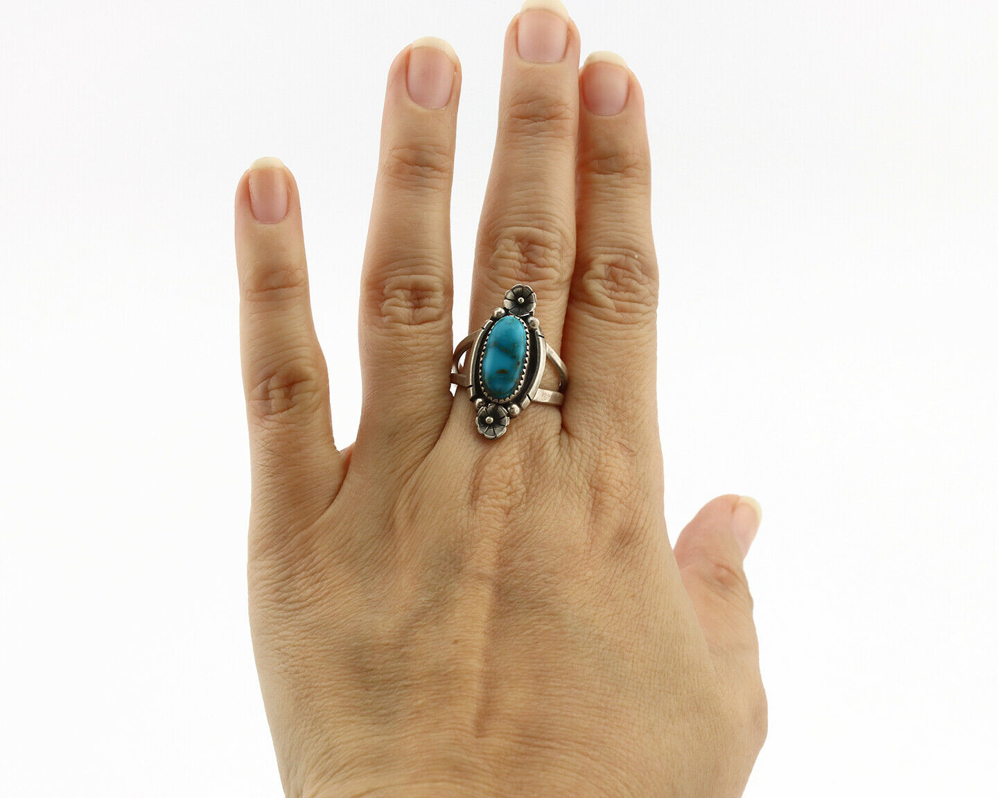 Navajo Ring .925 Silver Natural Blue Turquoise Native American Artist C.1980's