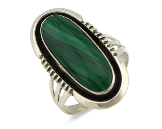 Navajo Ring 925 Silver Natural Malachite Artist Signed William Denetdale C80s