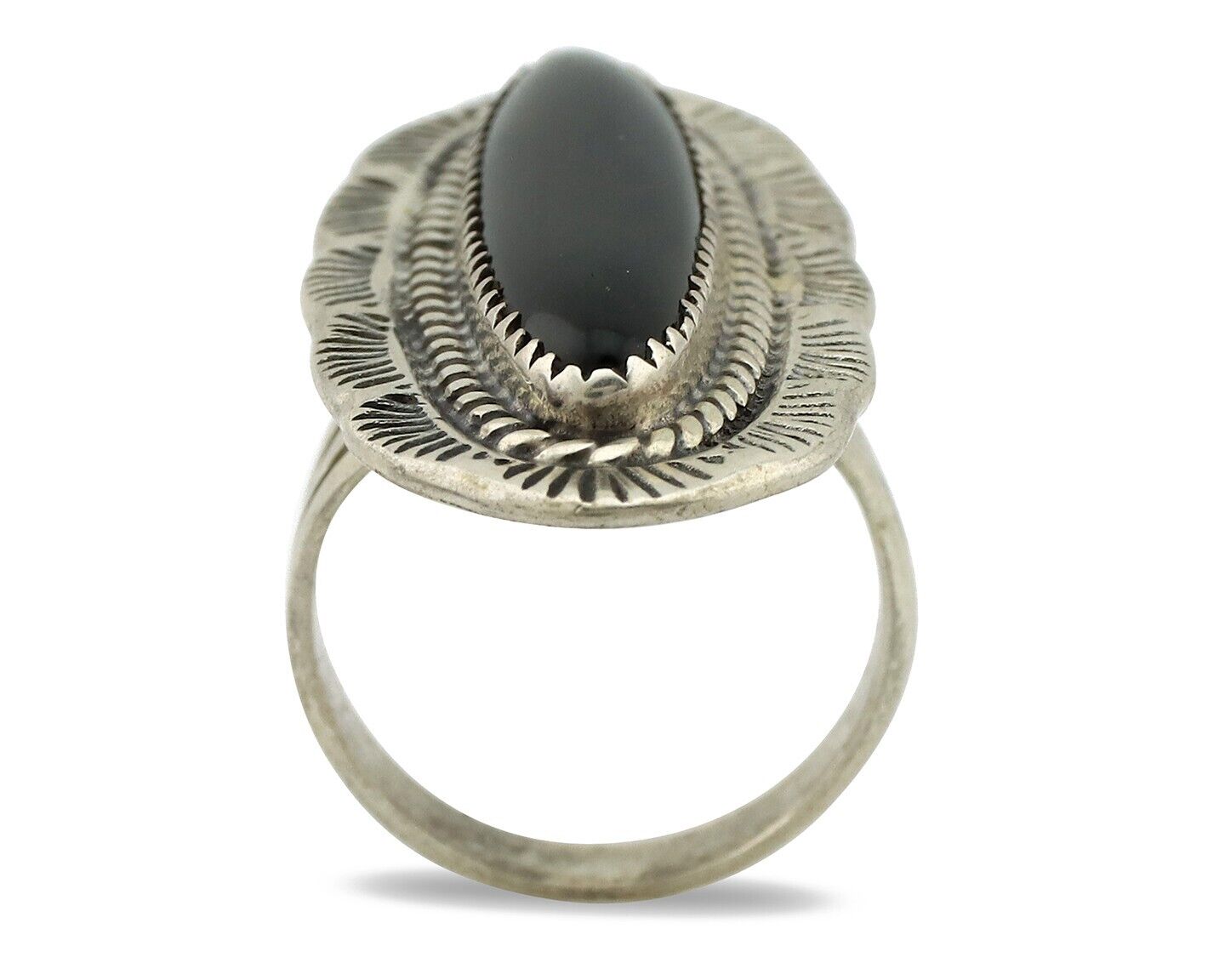 Navajo Ring 925 Silver Natural Mined Onyx Artist Signed UY C.80's