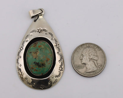 Navajo Pendant 925 Silver Natural Mined Turquoise Artist Signed MC C.80's