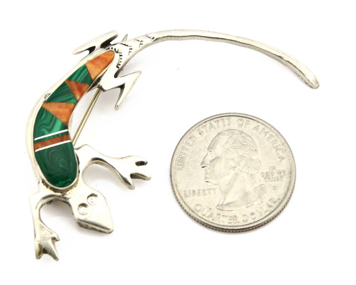 Navajo Lizard Brooch Pin 925 Sterling Silver Multi Stone Inlay Wilbur Muskett Jr