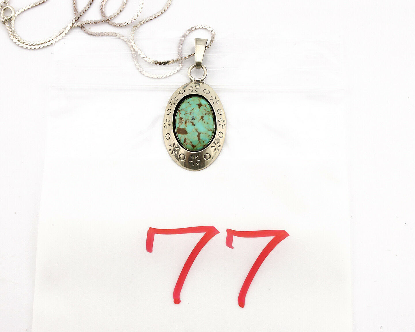 Navajo Necklace .925 Silver Kingman Turquoise Native American C.1980's