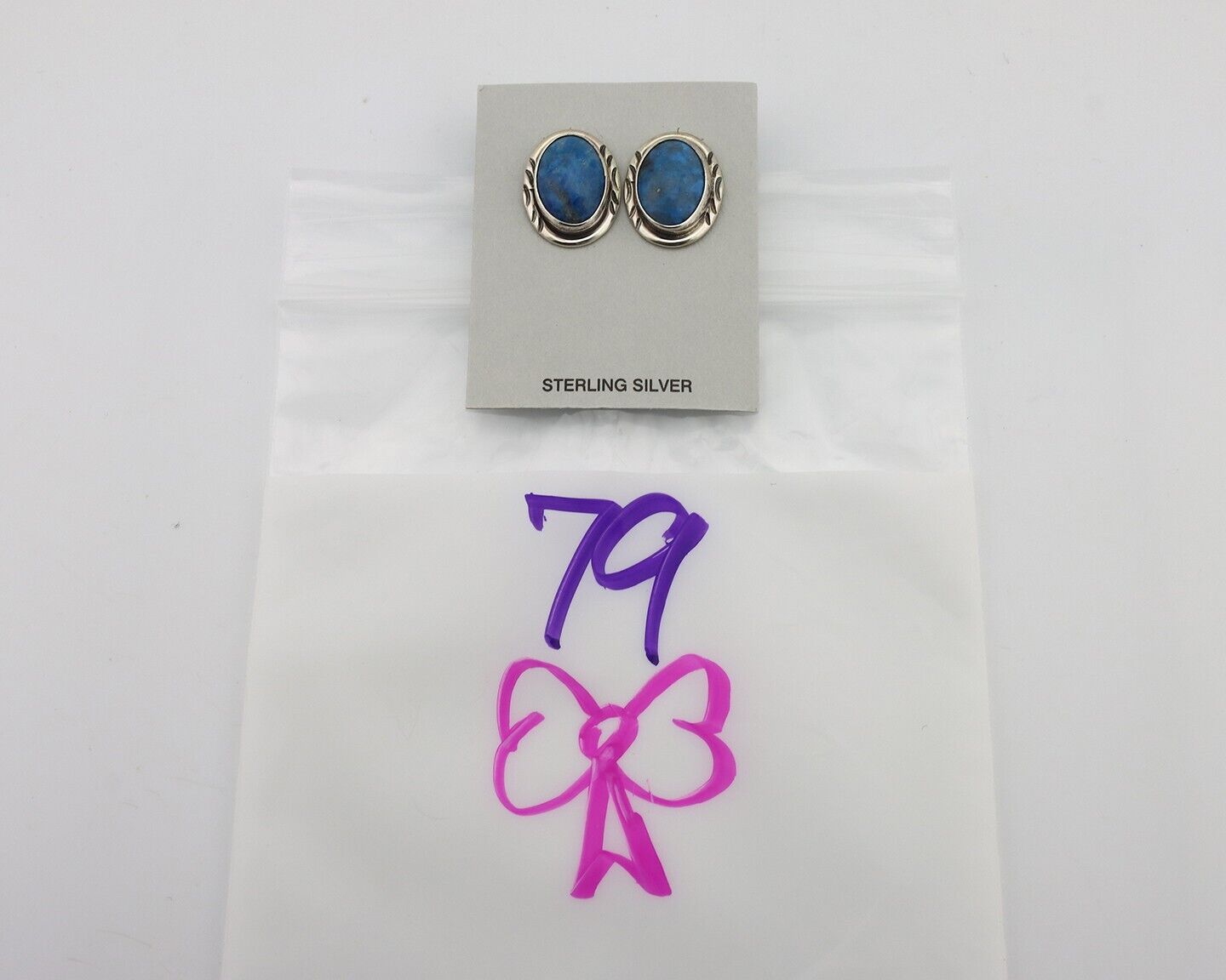 Navajo Earrings 925 Silver Natural Denim Lapis Native American Earrings C.80's