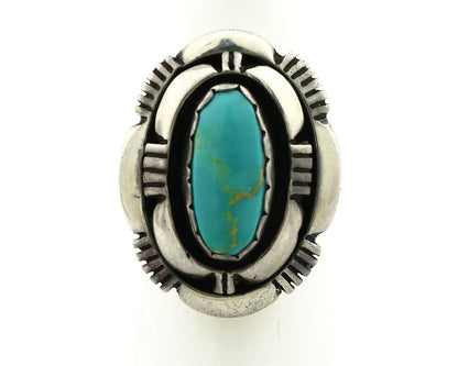 Navajo Ring .925 Silver Morenci Turquoise Artist Signed L. M. Nez C80s