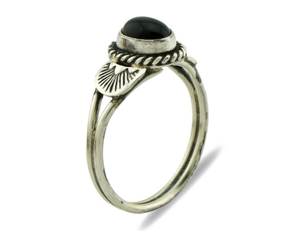 Navajo Ring 925 Silver Natural Mined Black Onyx Native American Artist C.80's