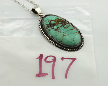 Navajo Necklace .925 Silver Kingman Turquoise Signed Tepee C.1980's