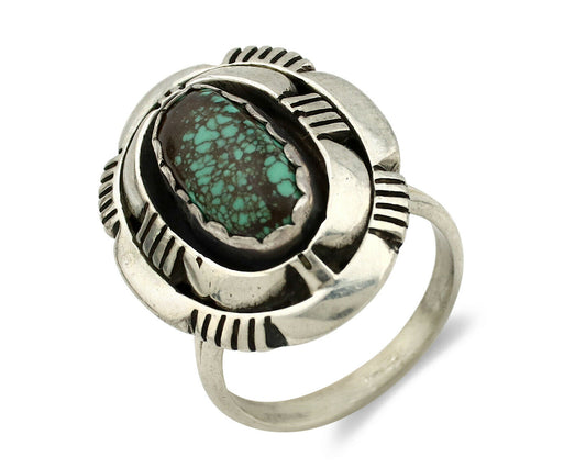 Navajo Ring .925 Silver Spiderweb Turquoise Artist Signed L. M. Nez C80s