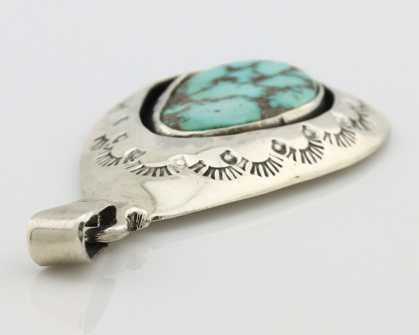 Navajo Pendant 925 Silver Spiderweb Turquoise Artist Signed C Montoya C.80's