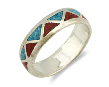 Navajo Ring 925 Silver Natural Turquoise & Coral Native American Artist C.80's