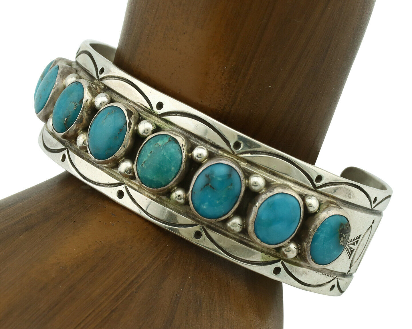 Navajo Bracelet .925 Silver Southwest Turquoise Artist Signed Leonard Jim C.80's