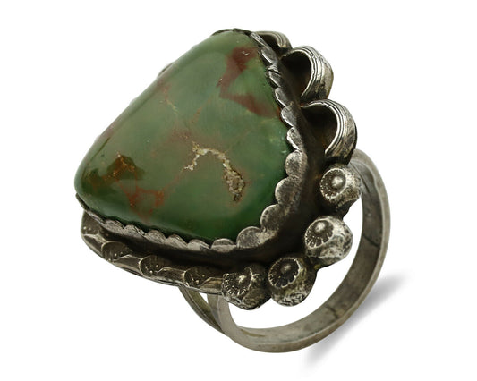 Navajo Ring .925 Silver Manassas Turquoise Artist Signed R C.1980's