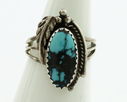 Navajo Ring .925 Silver Spiderweb Turquoise Artist Signed Fire C.1980's