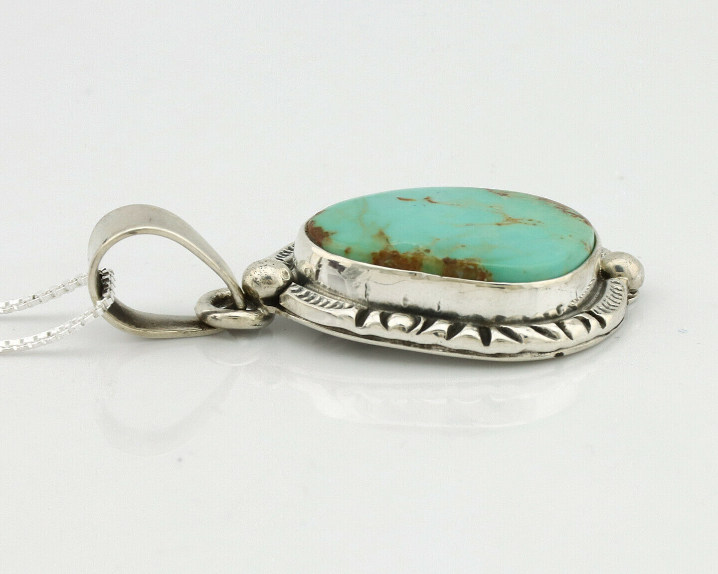 Navajo Necklace .925 Silver Kingman Turquoise Signed Gecko C.1980's