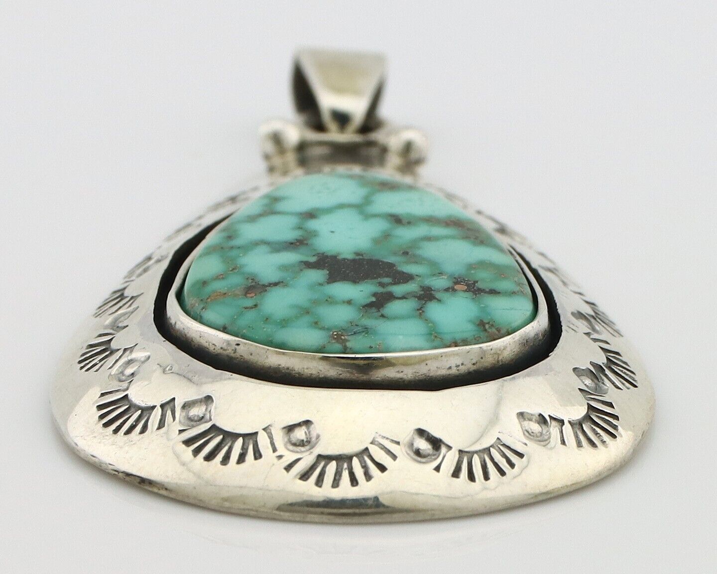 Navajo Pendant 925 Silver Spiderweb Turquoise Artist Signed C Montoya C.80's