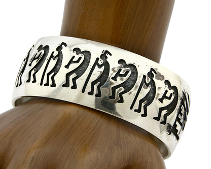 Hopi Bracelet .925 Silver Signed Ted Wadsworth Pictograph Overlay C.80's