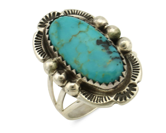 Navajo Ring .925 Silver Kingman Turquoise Artist Signed A C.1980's